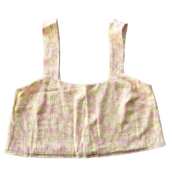 Show Me Your MuMu Tara Crop Top Lemonade Cheetah Size Large Pink Yellow - Picture 2 of 7